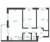 2-комн, 46кв м, этаж 3/5 улица Дежнёвцев, 5